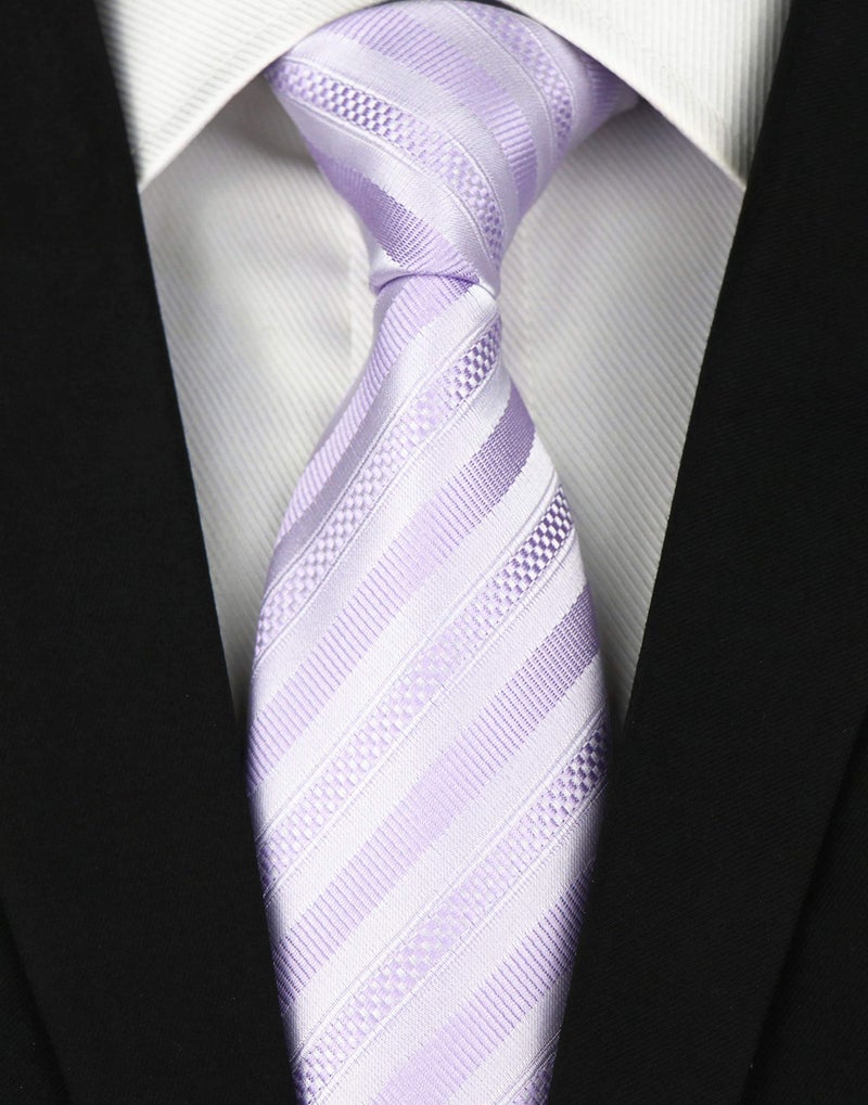 Elfeves Men Light Purple Slim Ties Narrow Striped Woven Office Matching uk Wedding Neckties - Image 2